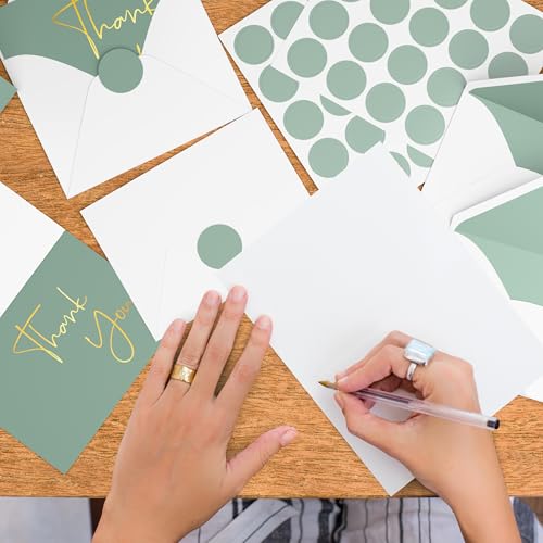 VNS Creations Thank You Cards With Envelopes - 100 Pack 4 x 6 - Green - color: Granite Green (Gold Foil), size: 100 Pack - 4" x 6" (Value Pack)