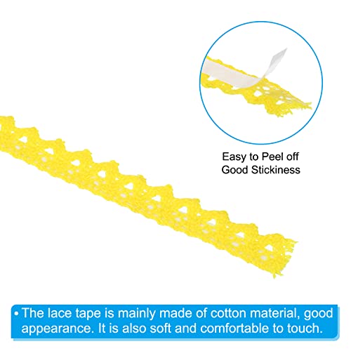 PATIKIL 0.6" Wide 2 Yards Self-Adhesive Lace Tape Lace Ribbon, 3 Pack Cotton Washi Trim Stickers Masking for Craft Scrapbooking DIY Card Making, Yellow - color: Yellow