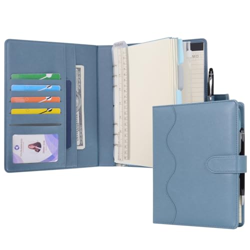 WASON A5 Binder PU Leather Journal Ring Portfolio Lined Notebook Refillable Paper Diary with Removable Clipboard Writing Notepad for Travel Business School Agenda Organizer (Mist Blue) - color: Mist Blue