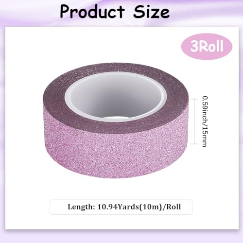 GORGECRAFT 3 Rolls 30m x 15mm Glitter Decorative Tapes Adhesive Crafting Washi Paper Tape Light Purple Foil Masking Tapes Stick for DIY Scrapbook Gifts Wrapping Car Furniture Graphic Arts Walls Decor - color: Light Purple