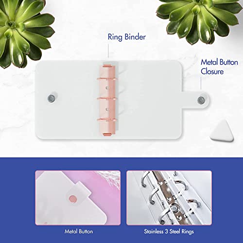 SOUL MAMA Mini Binder With Cash Envelopes - Cute Pink A8 Wallet, Money Organizer, 3 Ring Clear Budgeting Planner for Cash Savings - color: Pink