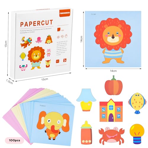 ASTARON 100 Pcs Paper Cutting Set with 2 Kids Safety Scissors
