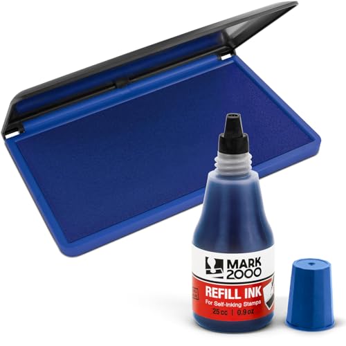Mark 2000 Premium Blue Self-Inking Refill Ink + Stamp Pad - 3" by 6" - Quality Felt Pad - color: Blue, size: Ink bottle + (3" x 6") Stamp Pad