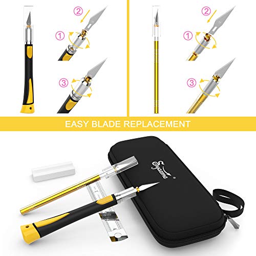 Craft Knife Set, Exacto Knife with Rubber Handle for Cutting, Carving, Scrapbooking, DIY, and Modeling, Including 2 Hobby Knife, 20 Replacement Exacto Blades, Storage Box, Sharpening Stone, Etc - color: Orange