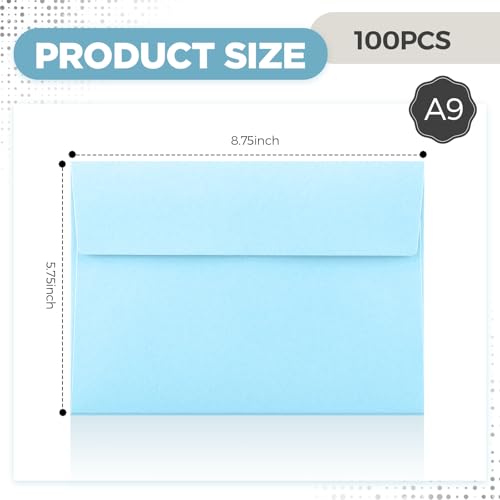 Harloon 100 Pcs A9 Invitation Envelopes 5.75 x 8.75 Inch Self Adhesive Wedding Invitation Envelopes Paper Greeting Card Envelope for Photos Letters Baby Shower Office 110 Gsm Paper(Light Blue) - color: Light Blue