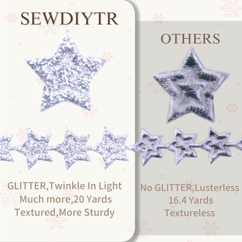 Glitter Star Ribbon Silvery Sparkly Star Ribbon Trim for Crafts Gift Wrapping Wreath DIY 1 Roll 20 Yards 0.8 Inch - color: Silvery