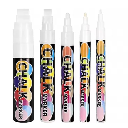 White Window Chalk Markers Pen, 5 Pack White Window Chalk Markers for Cars Glass Washable - Ideal for Use at Home, School, Office, Erasable, Dust-Free, Non-Toxic, 5 Nib Sizes (1, 3, 6, 10, 15mm) - size: 5 pcs White Multi-Size