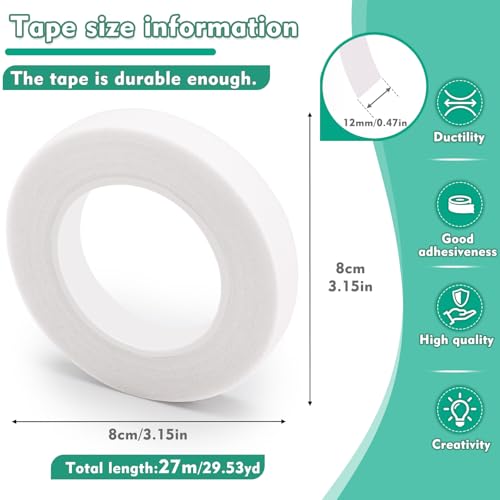 Floral Tape, 1/2inch White Flower Tape for Bouquet Floral Crafts | Flexible And Easy to Tear Floral Tape for Fresh Flowers, Stem Wrapping, Floral Arranging, Corsages And Wedding Bouquets - color: White