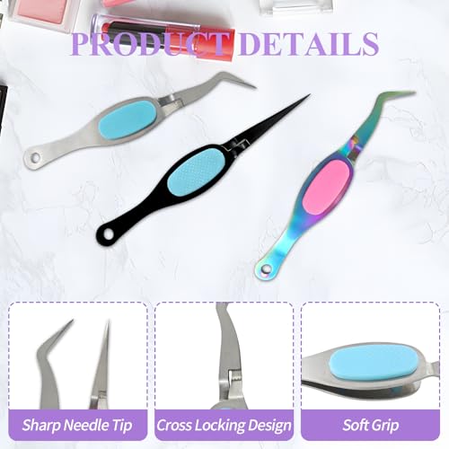 3PCS Reverse Tweezers Craft Tweezers with Soft Grip Crossing Lock for Crafting Precision Tools for Stickers, Jewelry Repair, and DIY Projects (Straight & Curved Tips) - size: 3PCS
