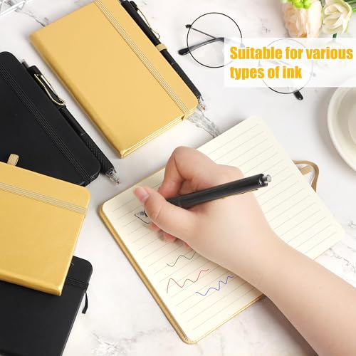 Aodaer 50 Sets Graduation Gifts Pocket Notebook Journal with Pens, 160 Page, 3.5 x 5.5 Inch Mini Lined Journal Notebook A6 Leather Hardcover Notepad with Pen Holder for School Office, Black and Gold - color: Black and Gold