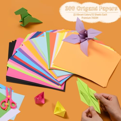 300 Sheets Origami Paper 25 Color Double Sided Origami Paper 6x6 - size: 300 Sheets / 25 Colors / 6 " × 6 "
