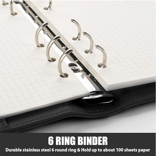 Sooez A6 Notebook Binder, 6 Ring Planner PU Leather Personal Organizer With Magnetic Buckle Closure, Loose Leaf Portfolio Cover, 7.48"x5.2" - color: Rose Gold, size: A6