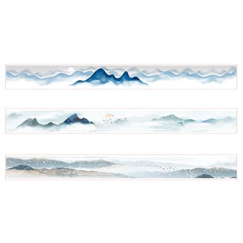 YUBBAEX Cute Printed Washi Tape 3 Rolls Japanese-Style Masking Tape Set Decorative for Arts, DIY Crafts, Journal Supplies, Planners, Scrapbook, Card/Gift Wrapping (Mountain Landscape) - color: Mountain Landscape