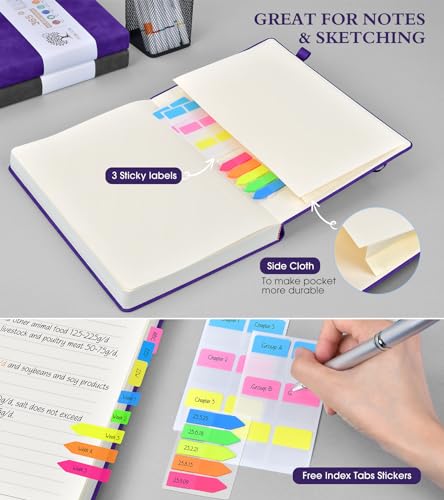 PERCUN A4 Lined Journal Notebook，365 Page Large Leather Journals for Writing Women Men，Hardcover Notebook with 100Gsm Thick Pages for Travel，Work，School，College Ruled, Daily Diary (8.5" x 11.4") - color: Purple, size: A4