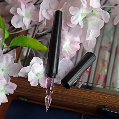 SeventyTwo Handmade Black Wood Glass Dip Pen - Crystal Spiral Tip Smooth Cylindrical Pen for Writing Drawing Signature Calligraphy Pen