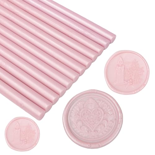 Pearl Pink Wax Seal Sticks for Seal Stamp, 12 Pcs Glue Gun Wax Sealing Sticks Set Suit to 0.43'' Glue Gun Great for Wedding Invitation, Cards, Envelopes, Christmas Ideas (Pearl Pink) - color: Pearl Pink