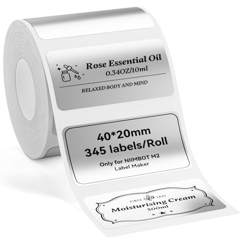 NIIMBOT M2/M3 Thermal Transfer Labels 1.57" x 0.78" (40x20mm) Silver | Only forM3 /M2 Label Maker, PET Material, Waterproof and High-Temperature Resistance, Long Storage Time - size: 40*20MM Silver