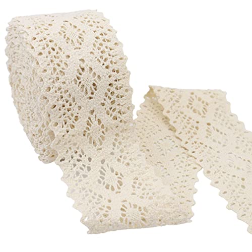 Beige Lace Ribbon 8 Yards Crochet Lace Trim Extra Wide Cotton Sewing for Crafts, Gift Package Wrapping, Bridal Wedding Decoration, Scrapbooking Supplies - color: Beige, size: 2.7 inch*8yards