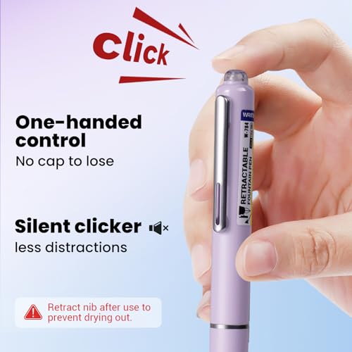 WRITECH Fountain Pen Fine Nib: Retractable Black Ink Pens Set Includes 5 Ink Cartridges Smooth Writing for Calligraphy Sketching Journaling Gift (Purple) - color: Purple Pen