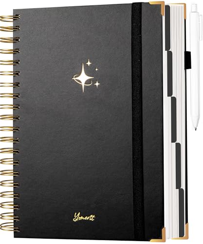 Yoment Leather Spiral Notebook 360 Pages 5 Subject Notebook College Ruled - color: H-Leather Black, size: 8"×10"(B5)