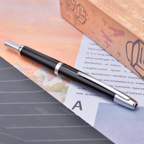 Jinhao 20 Press Fountain Pen, Piano Black Retractable Medium Nib with Ink Converter Set (Silver Clip) - color: Piano Black (Silver Clip), style: Medium