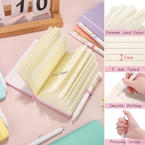 Aodaer 50 Sets Pocket Notebook Journal with Pens, 160 Pages, 3.5 x 5.5 Inch Mini Lined Journal Notebook A6 Leather Hardcover College Ruled Notepad with Pen Holder for School Office, Light Multicolor - color: Light Multicolor