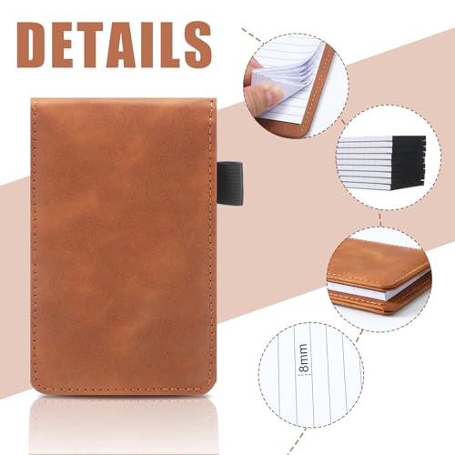 Outus 10 Pcs Mini Pocket Notepad Holder Set with Metal Pen,Camel,White - color: Camel，white