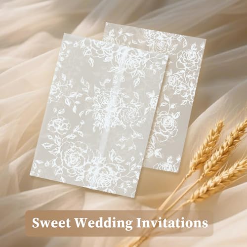 Vellum Jackets for 5x7 Envelopes for Invitations Wedding Envelopes Vellum Paper Kit Sleeves Pre-Folded Floral Wraps Jacket Wildflower for Craft (White Rose, 50) - size: 50