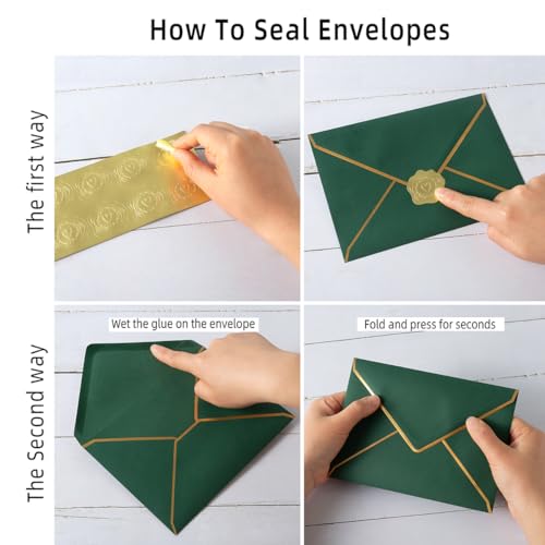50 Pieces A7 Envelopes with Gold Stickers, Dark Green, 5.24 x 7.21 Inch - color: Dark Green, size: One Size