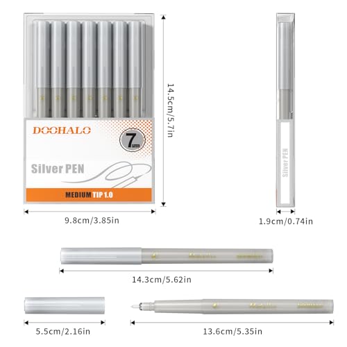 DOOHALO Metallic Pens Gold Silver Marker Compatible with Cricut 3/Maker/Explore 3/Air 2/Air Machine 1.0 Medium Point Tips for Drawing Writing - color: Silver Metallic 7 Pens