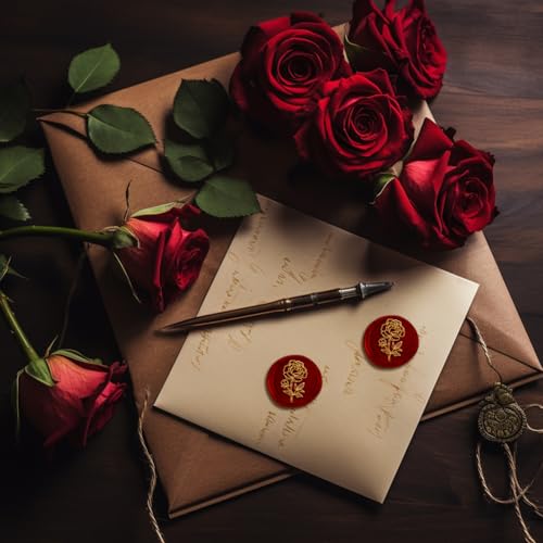 1" Peony Wax Seal Stamp Retro Sealing Stamps Removable Brass Head Seal Stamp with Wooden Handle Sealing Wax for Envelope Greeting Card Letter Wedding Invitations Gift Wrapping Decor… - color: Peony