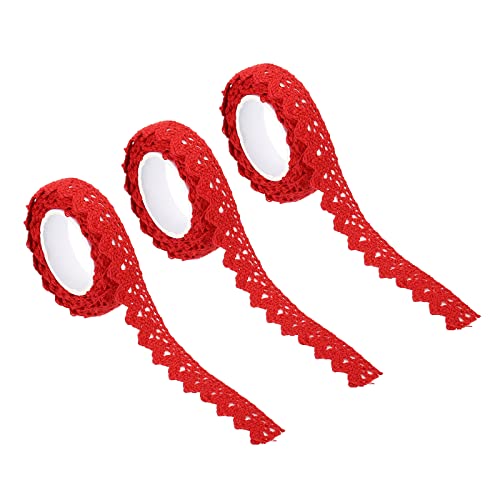 PATIKIL 0.6" Wide 2 Yards Self-Adhesive Lace Tape Lace Ribbon, 3 Pack Cotton Washi Trim Stickers Masking Decorative for Craft Scrapbook DIY Card Making, Red - color: Red