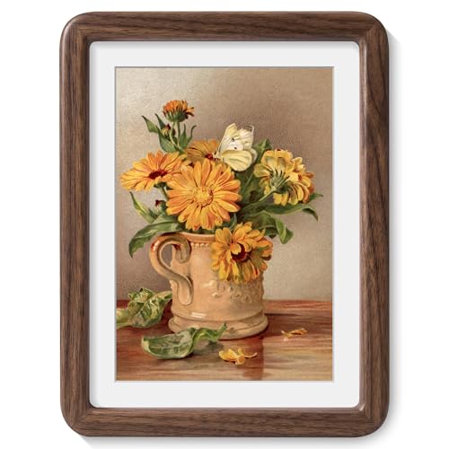 6x8 Picture Frame, USA-Sourced Natural Solid Walnut Wood Photo Frame with HD-Tempered Glass, Handcrafted Rounded Corner 6 x 8 Wooden Frame Matted to 5x7 Photos, Wall or Tabletop Display - color: American Black Walnut, size: 6x8