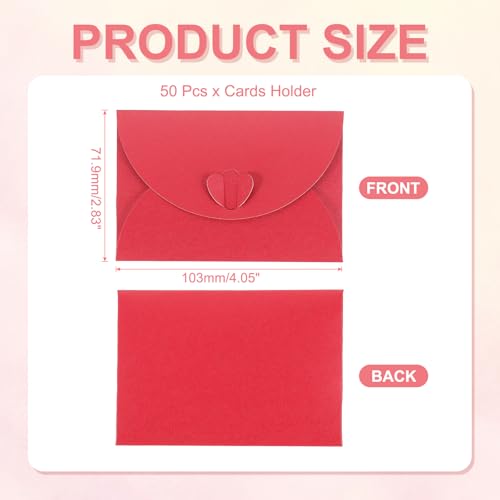 PATIKIL Mini Card Envelopes 4"x2.8", Cute Cards Holder with Heart Clasp for Birthday Weddings Favors Business Greeting Cards (Burgundy, Pack of 50) - color: Burgundy