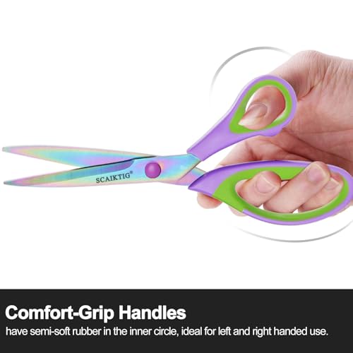 Scissors All Purpose, Sharp Titanium Blades Shears, Rubber Soft Grip Handle, Multipurpose scissors 3 pack, Great for Office, Fabric, Craft, Sewing, Arts, School and Home Supplies, Green - color: Green
