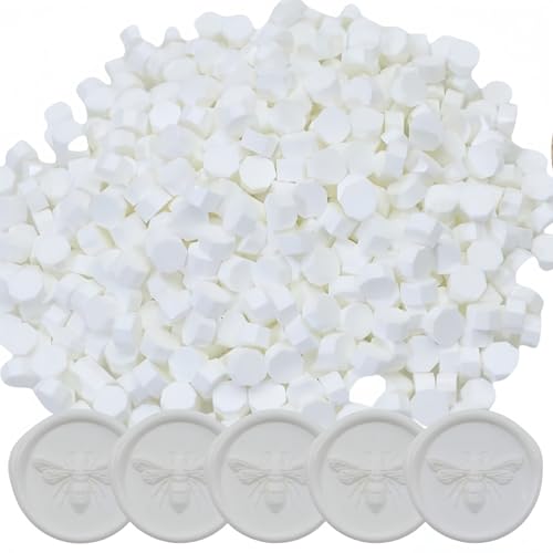 400pcs White Wax Seal Beads Premium Sealing Wax Beads, Octagon Seal Stamp Pellets Refill Pack for Wedding Invitations Sealing Stamp Bead Xmas Gift Wrapping & Bridal Crafts (White) - color: White