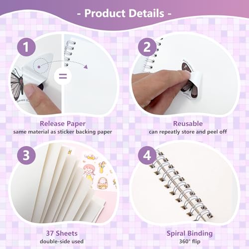 A5 Reusable Sticker Book Collecting Storage Album for Adults, Pink - style: Pastel Marble Pattern