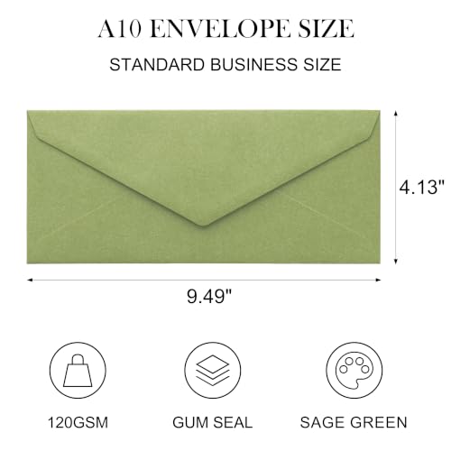 PONATIA 50 Pack #10 Business Envelopes, Sage Green 4.13 x 9.49'' Envelopes - color: Sage Green
