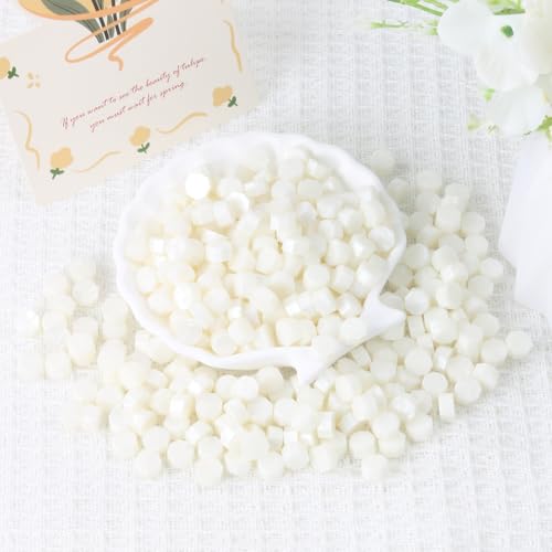 Pearl White Wax Seal Beads, HOSEALING Premium 360pcs Sealing Beads for Wax Seal Stamp, White Sealing Wax Pellets Refill Pack for Wax Seal Kit, Wedding Invitations, Envelope Letter Sealing - color: Pearl White