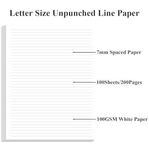 (2-Pack) Unpunched Line Paper - 200 Sheets/400 Pages Loose Leaf Paper Line Refills, Letter Size, 100gsm, White, 8.5" x 11" - size: 200 Sheets, style: Unpunched