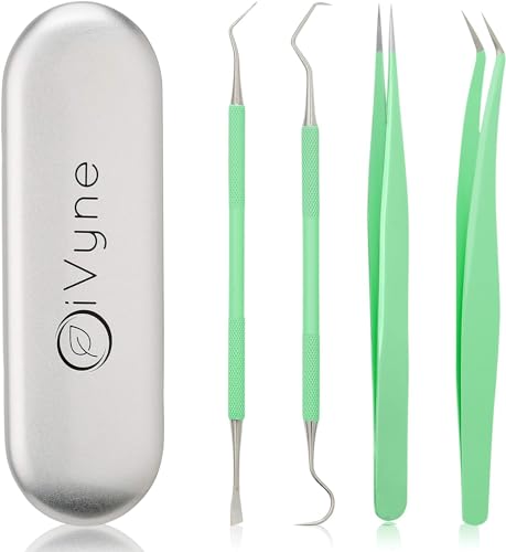 Premium Vinyl Weeding Tool Kit - Precision Stainless Steel Weeder - Hook and Pick with Fine Tweezers Crafting Set for Cricut Vinyl - by iVyne (Green) - color: Green
