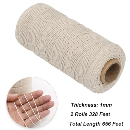 Vivifying Butchers Twine, 2pcs x 328 Feet 3Ply Cotton Bakers Twine, Food Safe Cooking String for Tying Meat, Making Sausage, Trussing Turkey, Roasting and Packing (Beige) - size: 2pcs×328feet/1mm