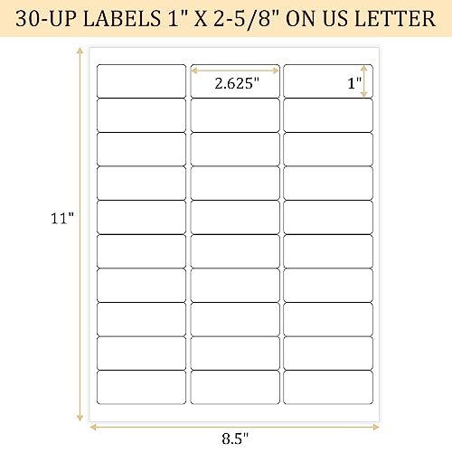 FungLam 1" x 2-5/8" Shipping Address Labels 900 Label Stickers Paper for Laser/Inkjet Printer 30 per Page Printable Mailing Labels (30 Sheets, 900 Labels) - size: 30 sheets / 900 labels