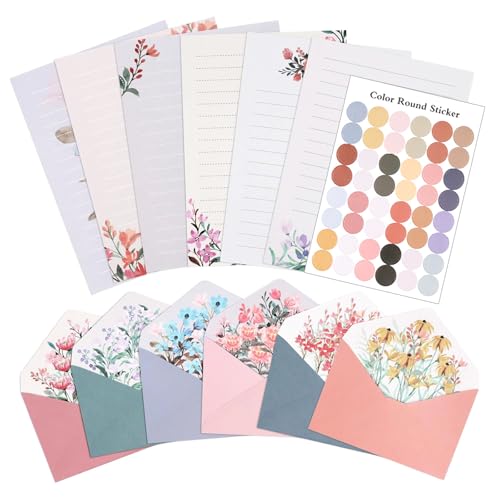 37 Pcs Stationery Paper Envelopes Set | Includes 24 Writing Paper & 12 Envelopes & 48 Stickers, Floral Letter Stationary Set for Wedding Invitations (6 Style) - color: Warm Floral