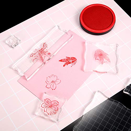 Mudder 7 Pcs Acrylic Stamp Blocks Set Clear with Grid Lines,Lace Edge - style: Lace Edge
