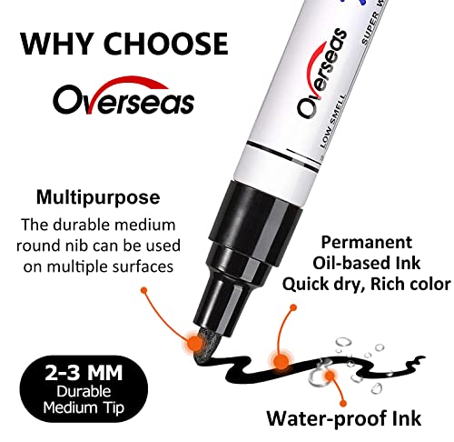 Overseas Red Paint Pens Permanent Markers, 3 Oil Based Paint Makrers - color: Red