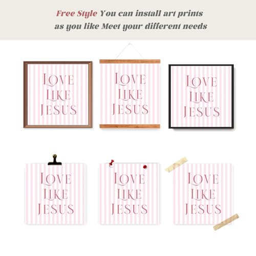 LARTSFRO Coquette Pink Bow Jesus Wall Art Decor Posters, Light Pink Bow Christian Room Bedroom Bathroom Dorm Wall Art Decor Aesthetic for Teen Girls College Gifts, Inspirational Bible Verses Bow Wall Decor, 10x10 Inch Set of 4 Bow Pictures (UNFRAMED) - co