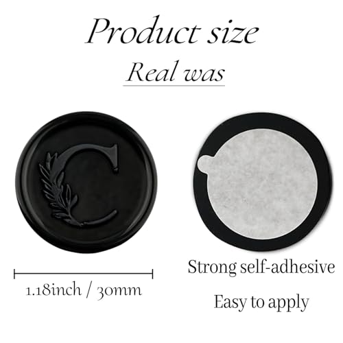 25Pcs Black Wax Seal Stickers Handmade Vintage Botanical Leaves Adhesive Letter Wax Stickers for Wedding Party Invitations, Envelope, Gift Wrap, Christmas(Initial C, Black) - color: Black-25pcs, size: C