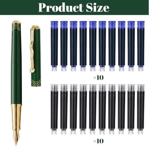 Metal Fountain Pen Set, Luxury Fine Nib Fountain Pen with 10 Black and 10 Blue Refills Cartridges Fancy Pens for Writing Calligraphy Office Business Luxury Gift Pens