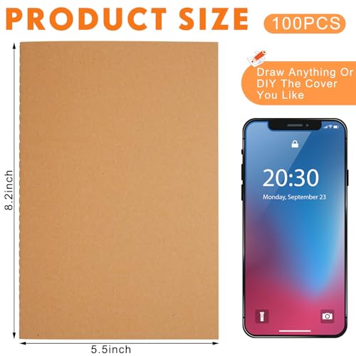 Mimorou 100 Pcs A5 Journals Notebooks Bulk,Brown,Grid | Kraft Softcover Small Notebooks 5.5 Inch x 8.3 Inch Notepads with 60 Page 30 Sheet for Writing Sketch Travel Office Supplies - color: Brown, style: Grid